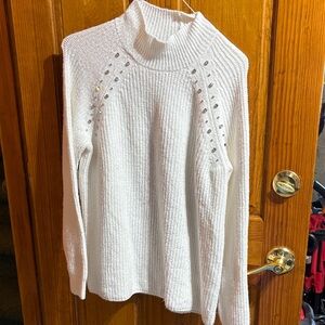 Liz Claiborne Size XL Elegant White Sweater with Studded Details